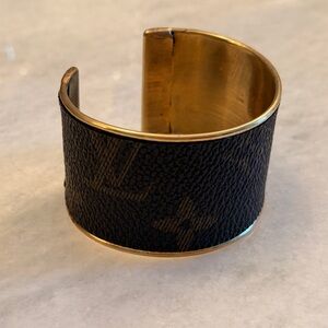 Louis Vuitton Upcycled Canvas and Brass Cuff Bracelet